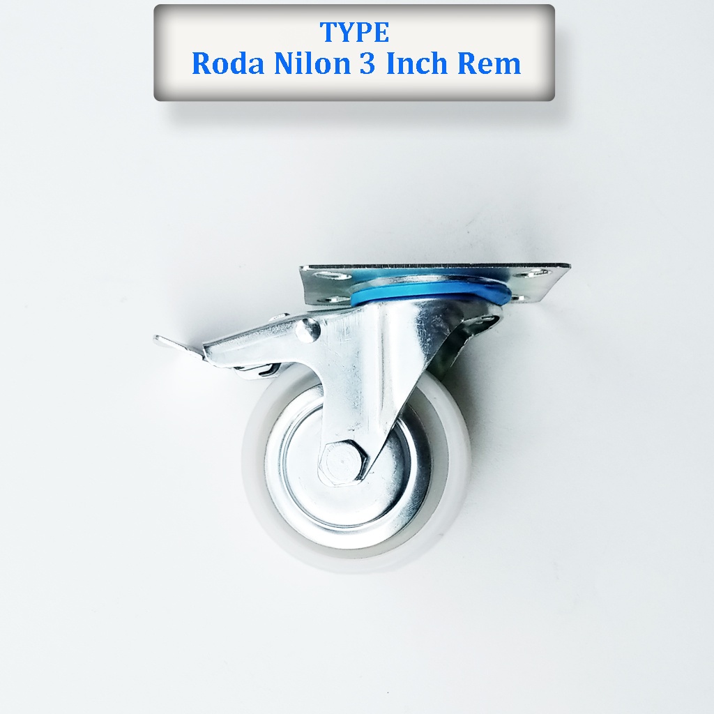 Roda Nilon 3 Inch Rem Roda Caster Roda Gepeng