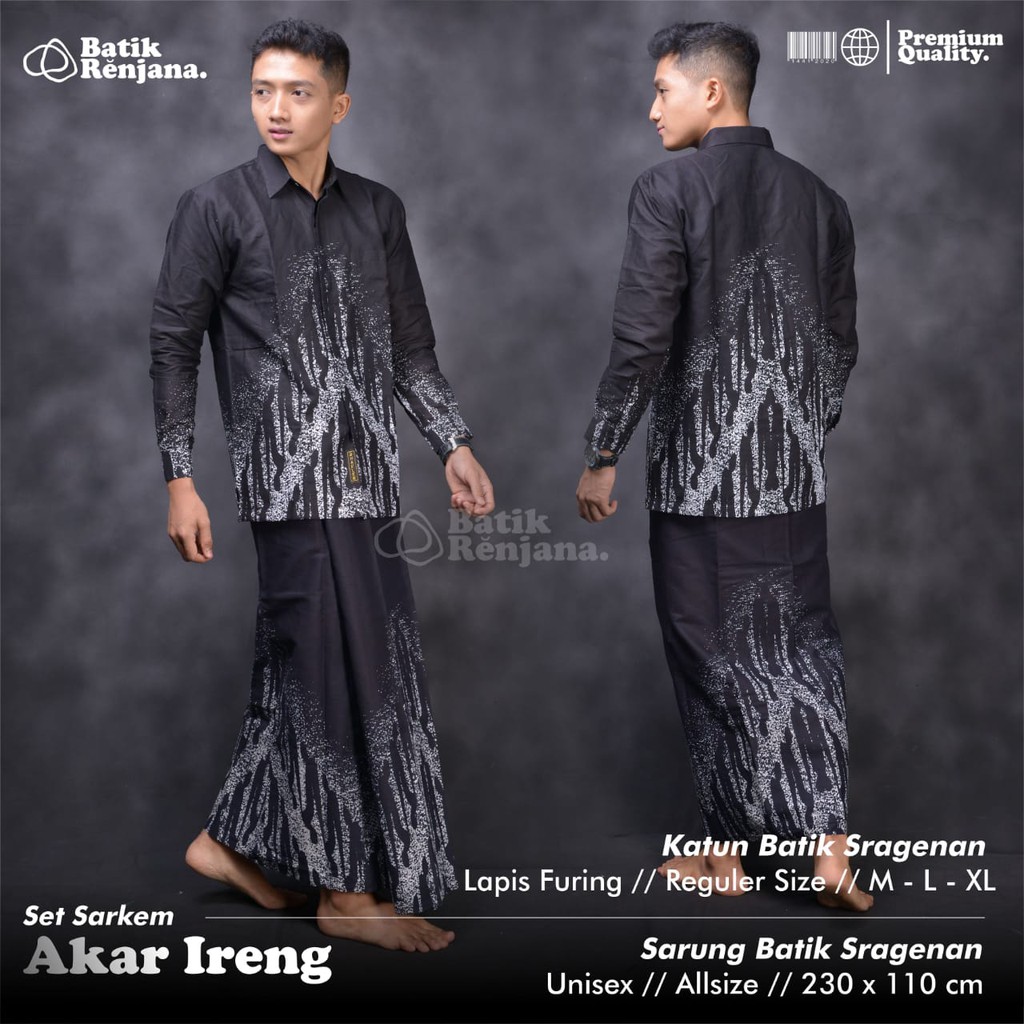 SARKEM AKAR IRENG Kemeja Baju dan Sarung Batik Pria Dewasa Premium Lebaran Asli Solo RENJANA