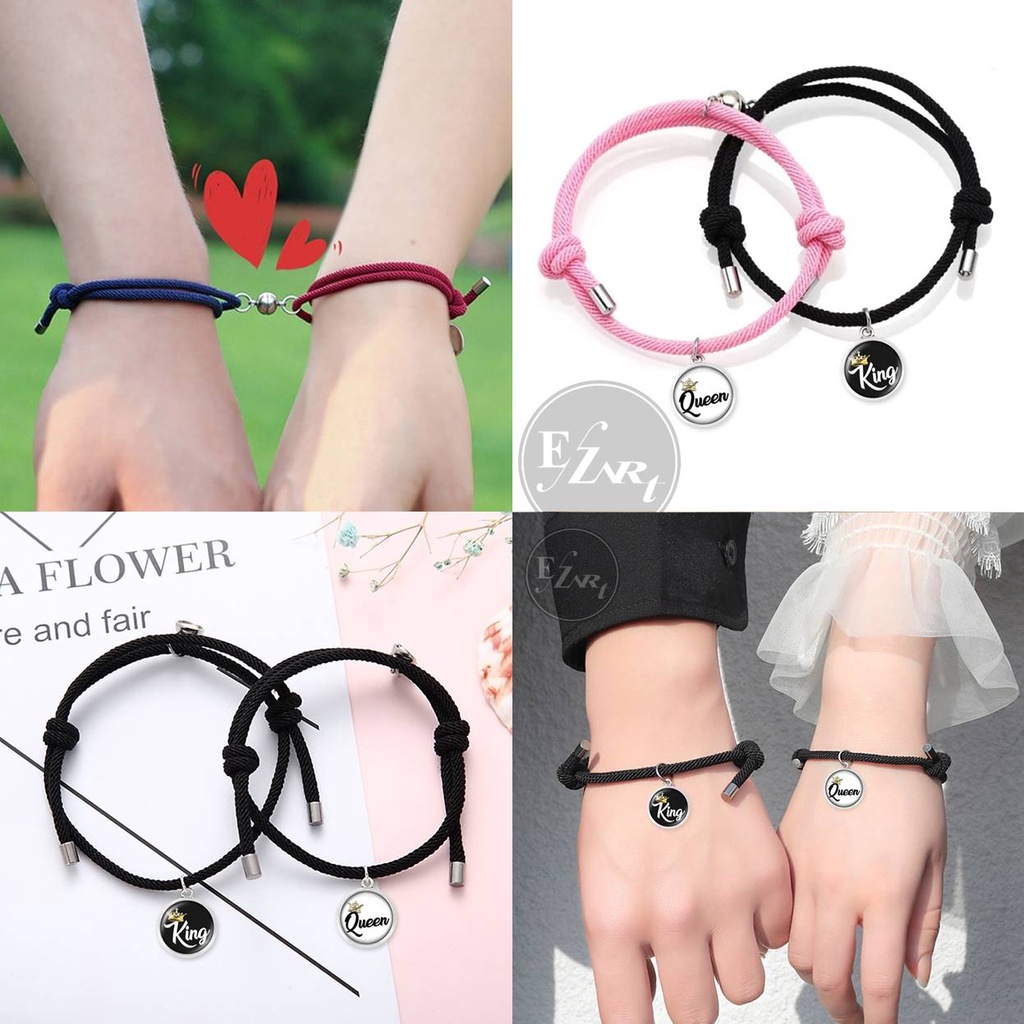 2Pcs GELANG MAGNET COUPLE KING QUEEN PASANGAN BISA CUSTOM NAMA TULISAN PANGGILAN SAYANG MAGNETIC