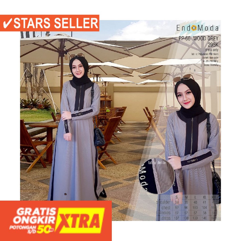 BUSANA MUSLIM PEREMPUAN FASHIONABLE CEWEK CANTIK / GAMIS MUSLIMAH ENDOMODA PP 66 WOOD GREY