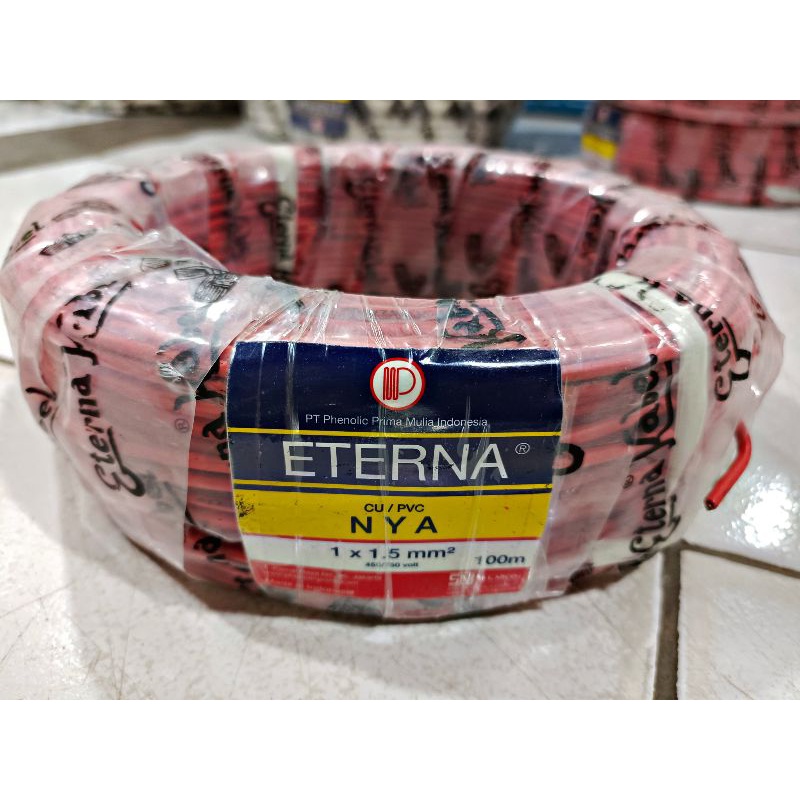 ( Harga Per Roll ) Kabel ETERNA NYM Tembaga 1 x 1,5 Warna Hitam dan Merah Lidi asli full tembaga SNI Original Cable