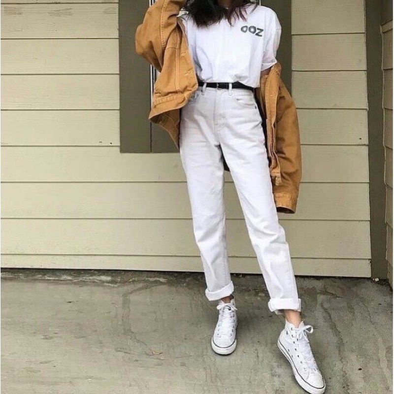 CELANA  WANITA BOYFRIEND JEANS CREAM//CELANA HAIGWAIST JEANS CREAM WANITA