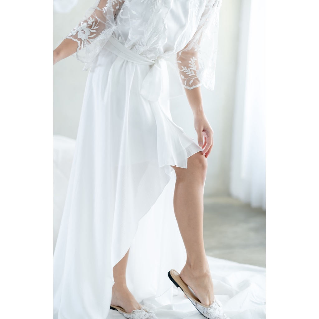 Lace Ashera Asymmetric Robe - FAE Collection- Kimono Pengantin Bride Robe Maternity Robe Premium 3D Brokat Wedding Robe