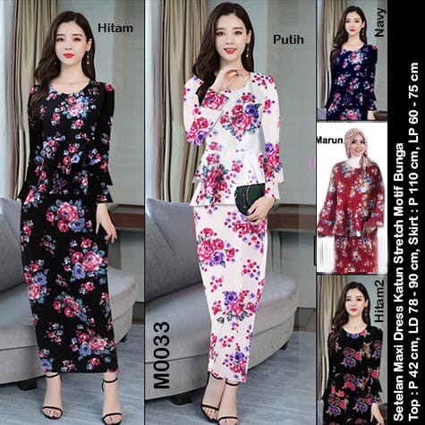 M0033 Setelan Maxi Dress Motif Katun Paris Premium / Setelan Wanita / Setelan Dress / Setelan Rok