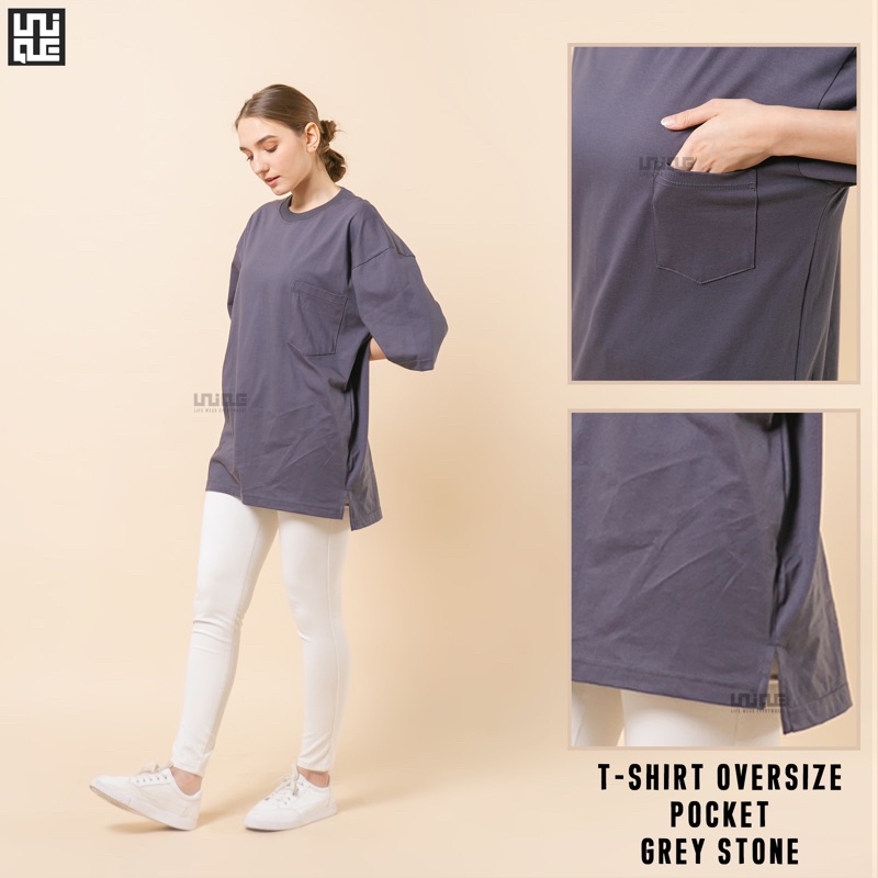 UNIQUE - (Pocket Series) Kaos Polos Oversize Pocket Cotton Combed 24s Pria & Wanita Tshirt Oversized Korea Croptop Hypbeast-Grey Stone