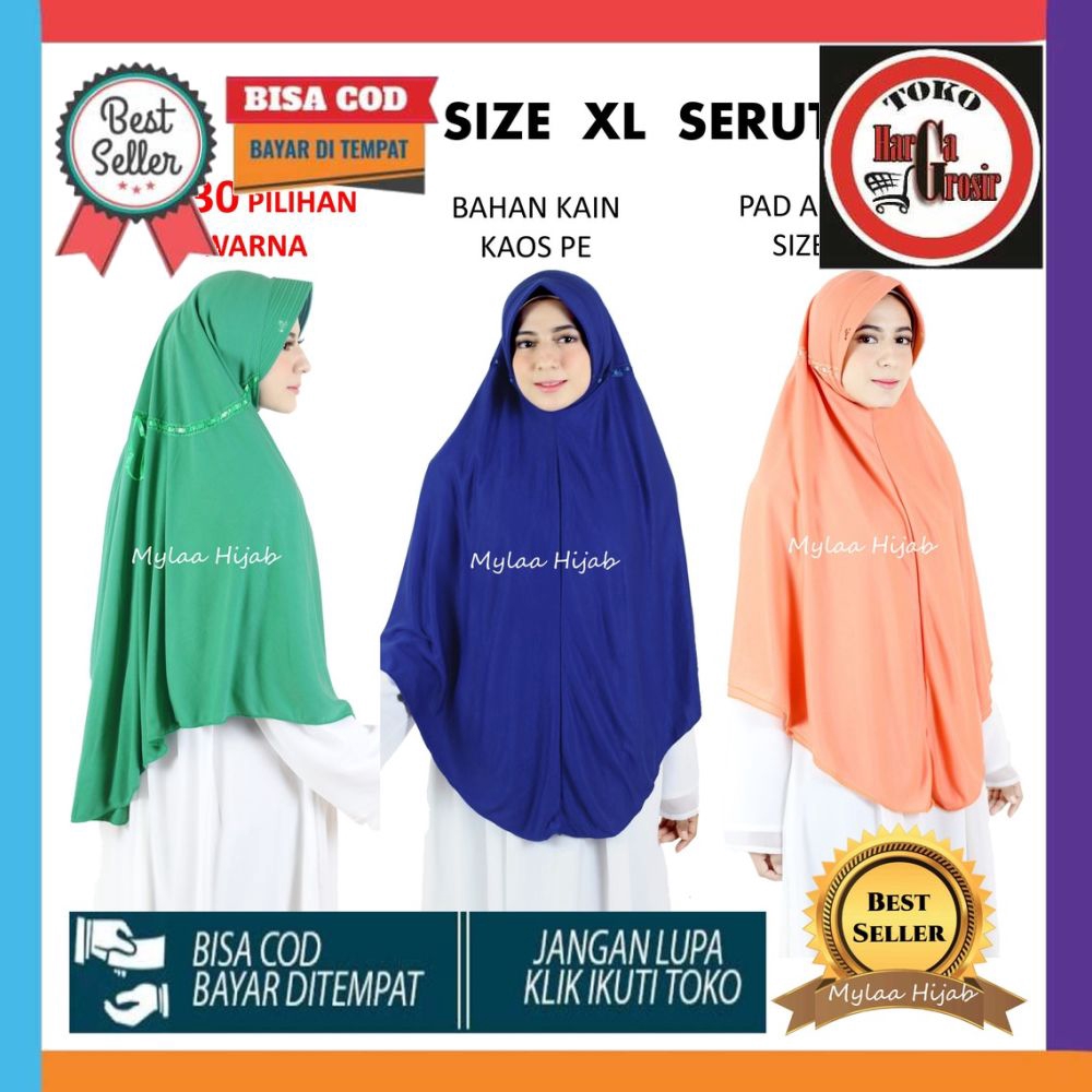 Termurah Jilbab Instan SERUT KERUDUNG XL SERUT Murah Khimar SERUT JUMBO Pet Bahan Kain Kaos Bergo XL