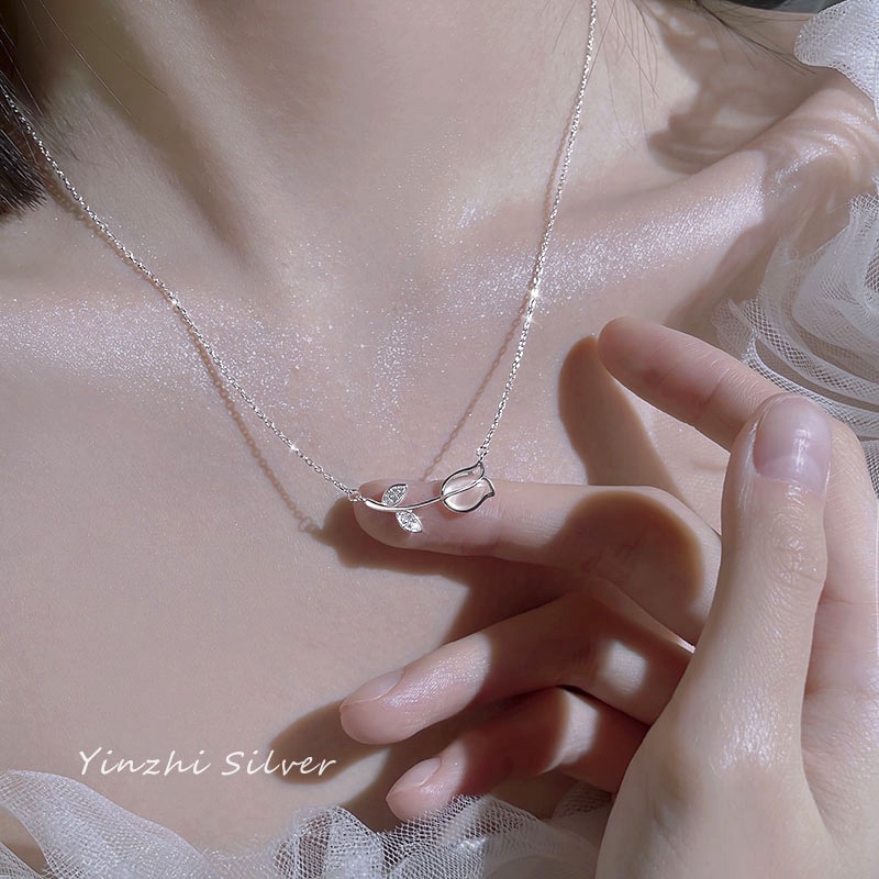 YEEZII Kalung Rantai Choker Liontin Sayap Malaikat / Tulip / Hati / Kupu-Kupu Hias Kristal / Mutiara Untuk Wanita Butterfly