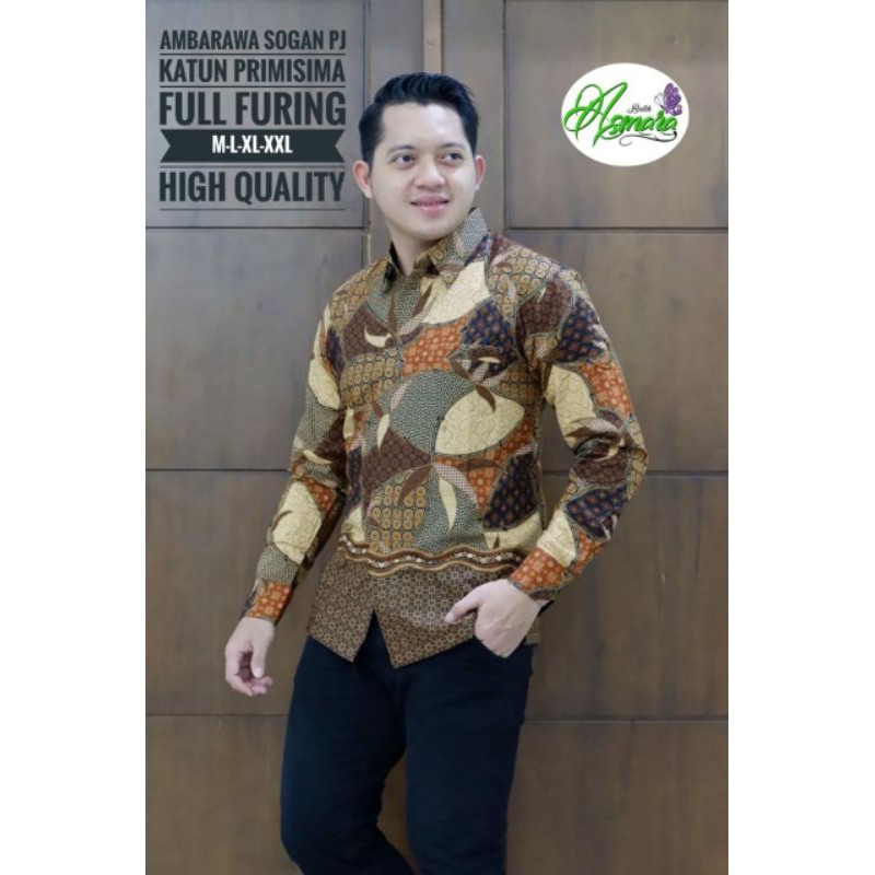 Kemeja Batik Lengan Panjang Pria Batik Pria Coklat Lengan Panjang AMBARAWA SOGAN PANJANG