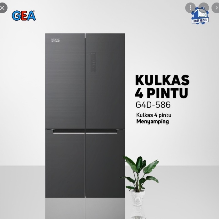 KULKAS GEA G4D 586 LEMARI ES 4 PINTU SIDE BY SIDE BLACK GLASS