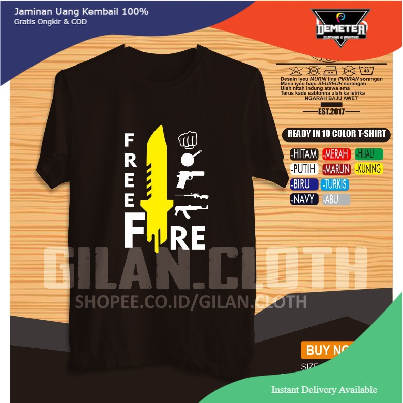 KAOS BAJU GAME FREE FIRE ITEM AND WEAPONS - DEMETER CLOTH