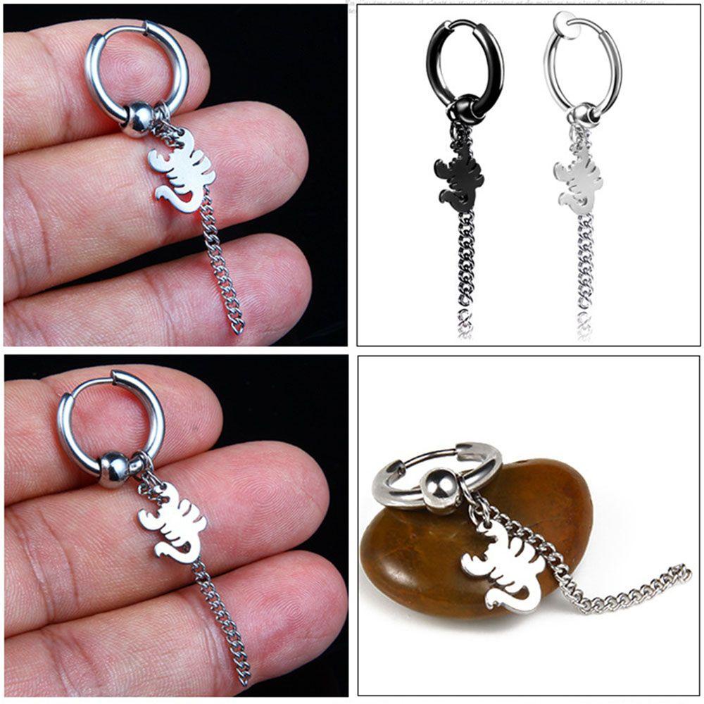 Lily Menjuntai Anting Hipster Hip Hop Rantai Stainless Steel Menjuntai Telinga Perhiasan Rantai Earring Ear clip