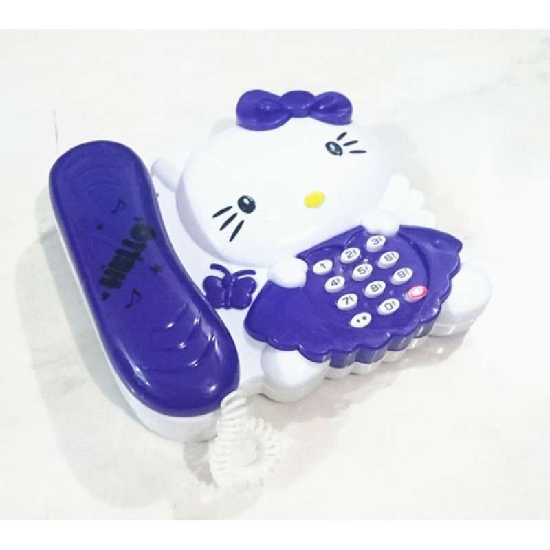 mainan telepon hello kitty telephone berlampu music suara phone HK ungu