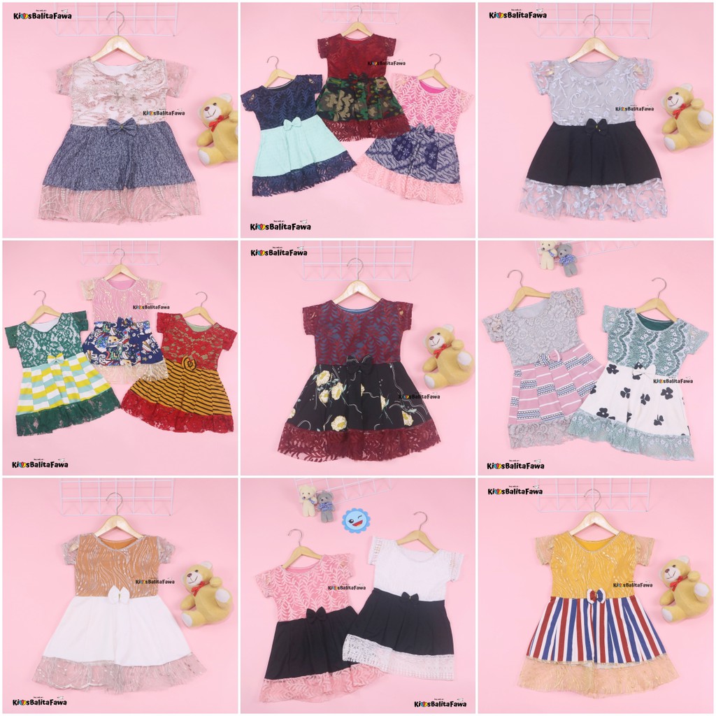 Dress Brukat Davina uk 1-2 Tahun / Dres Anak Perempuan Gaun Pesta Balita Baju Import Kids Cewek Girl