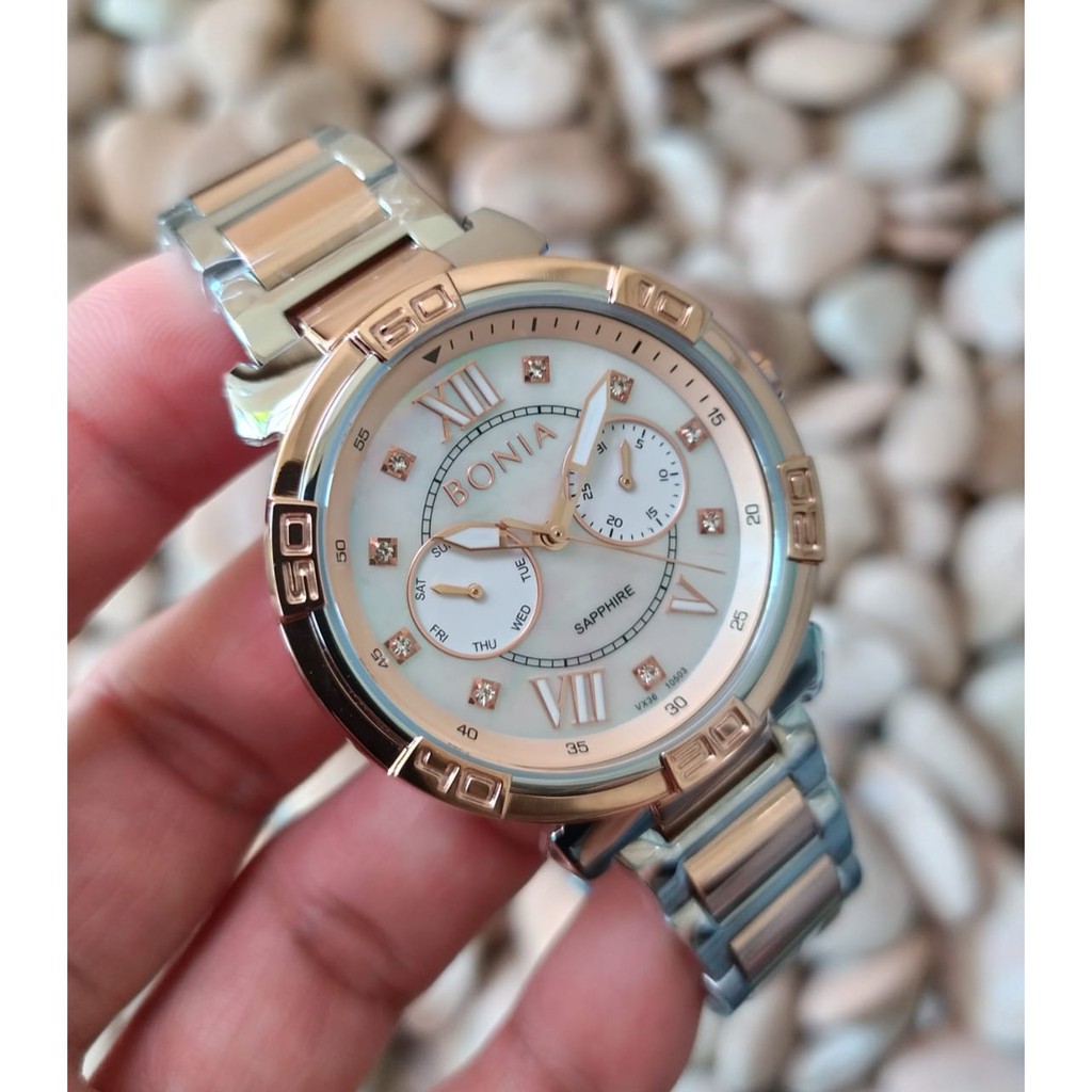 termurah BONIA 10503 jam tangan wanita, chrono aktif multifungtion baterai, all steel solid