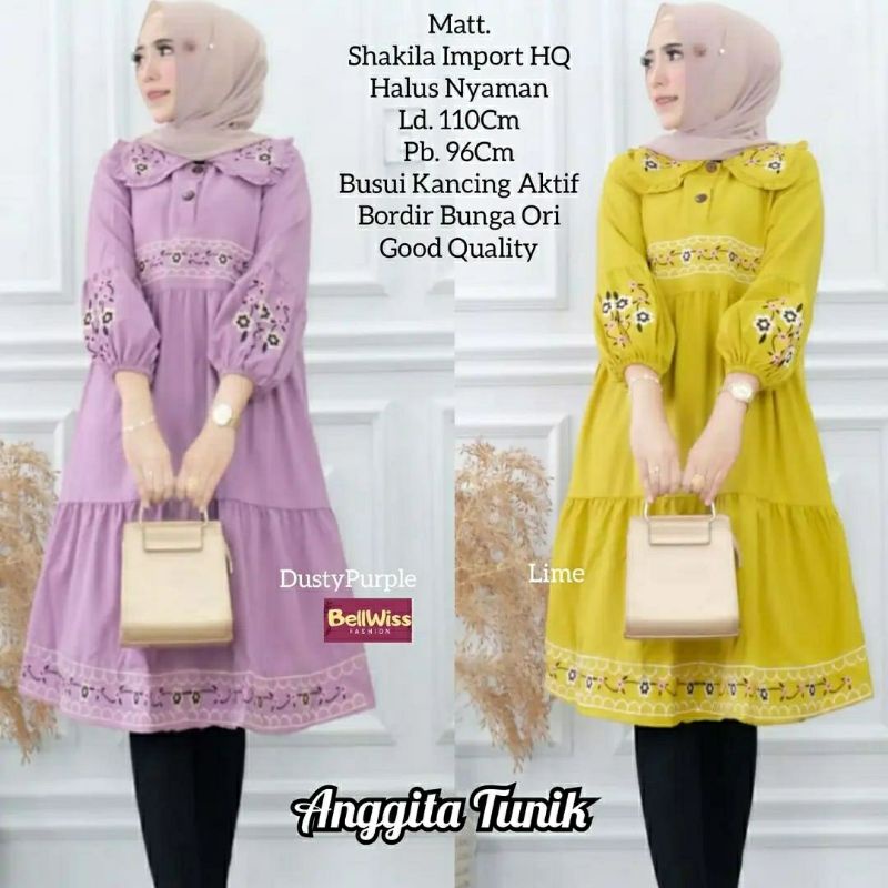 Anggita Tunik, TUNIK WANITA MUSLIM CANTIK FIT XXL LD 110 BAHAN SHAKILA IMPORT TERMURAH OOTD MODIS KANCING BUSUI