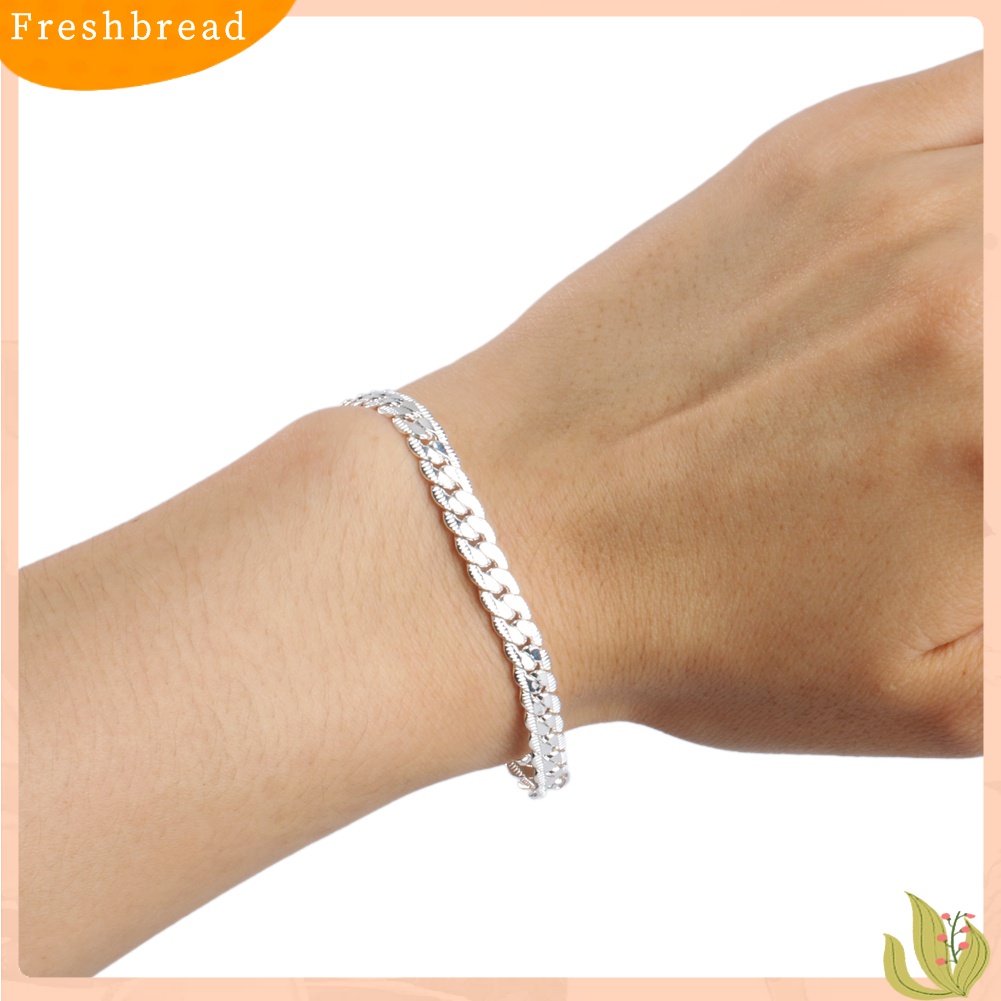 【Fresh】Fashion Men's Flat Curb Silver Plated Chain Simple Design Bracelet Jewelry Gift