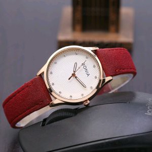 Dijual JAM TANGAN WANITA PREMIUM BONIA TALI KULIT merah Murah