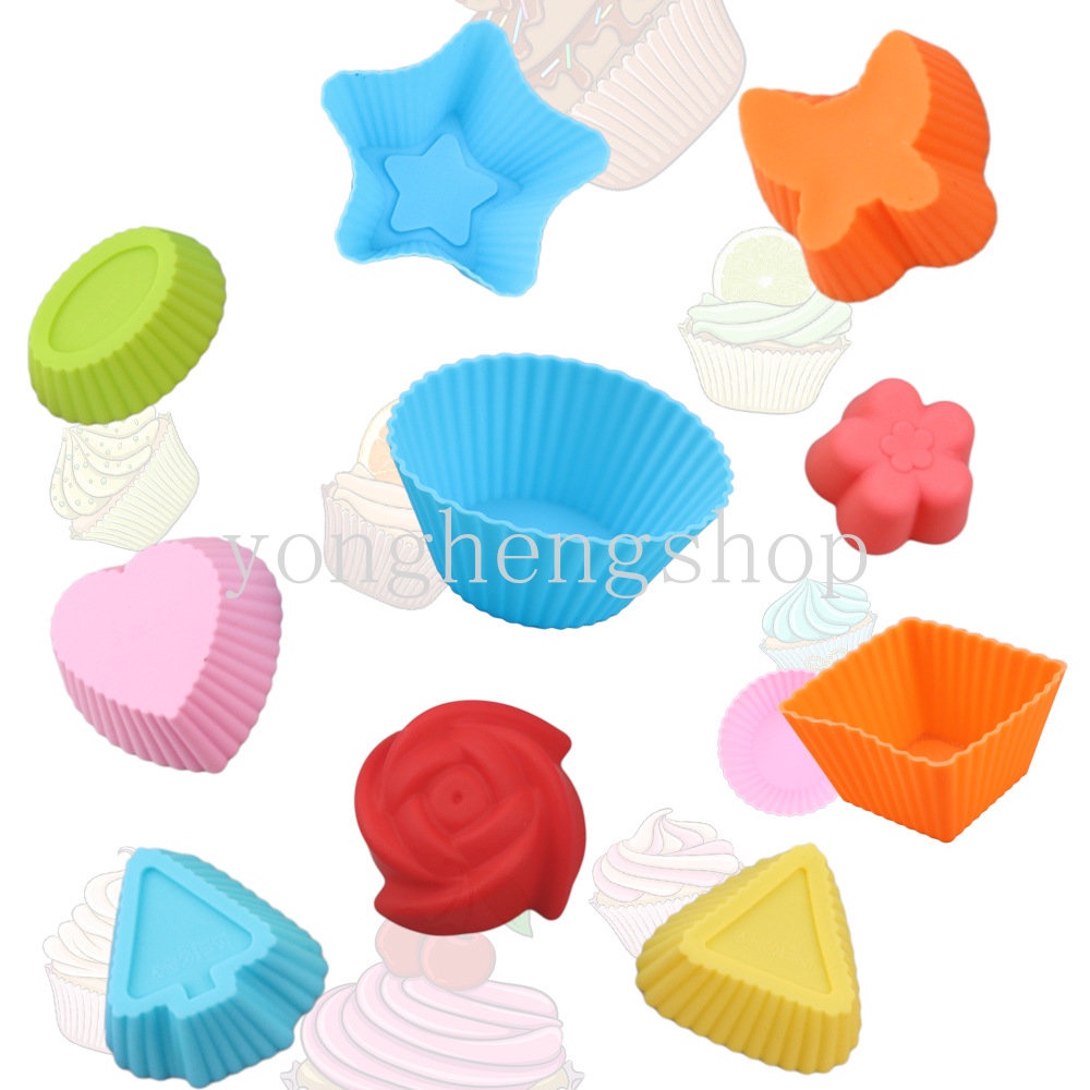 1 Pc Cetakan Cupcake Muffin Bentuk Persegi Panjang Hati Bahan Silikon Reusable Untuk Dapur