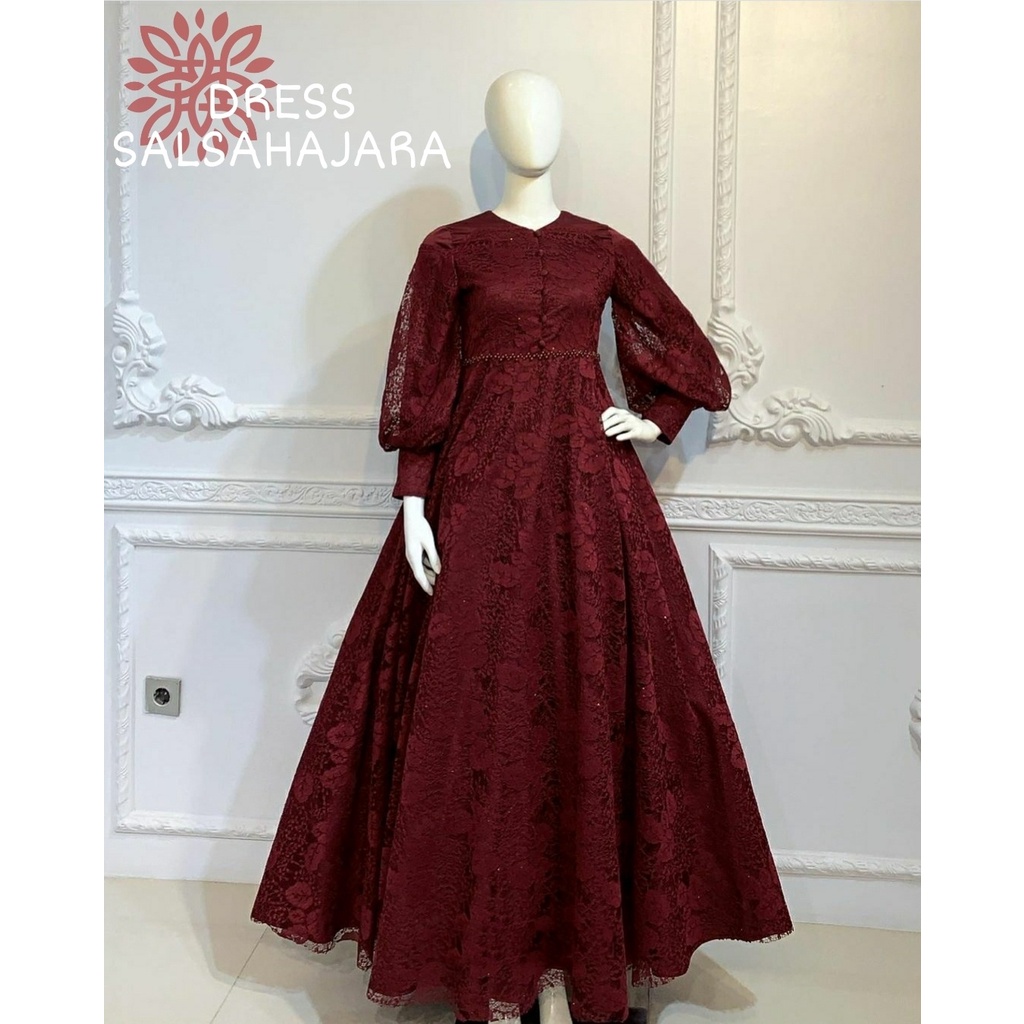 SALSAHAJARA MAXI DRESS PESTA 3UKURAN M L XL / DRES BRUKAT MEWAH/ SALSAHAJARA GAMIS BRUKAT eD / DRES NIKAHAN / PARTY DRESS