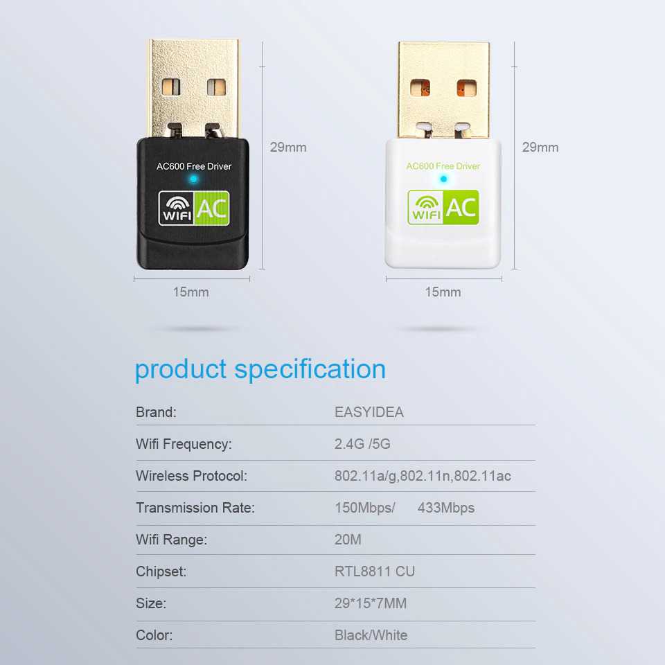 IDN TECH - EASYIDEA Mini USB WiFi Transmitter Receiver Dongle 600Mbps - WL4