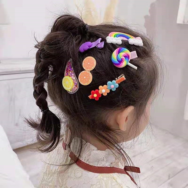 14pcs Jepit Rambut Bentuk Bunga Dan Buah Gaya Korea Untuk Anak Perempuan