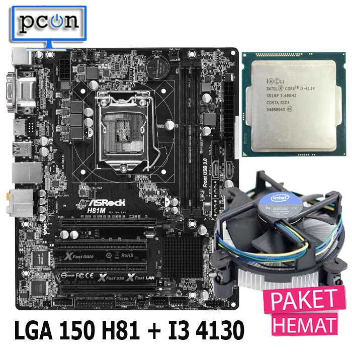 Mainboard LGA 1150 H81 DENGAN PROCESSOR I3 4130 BONUS FAN