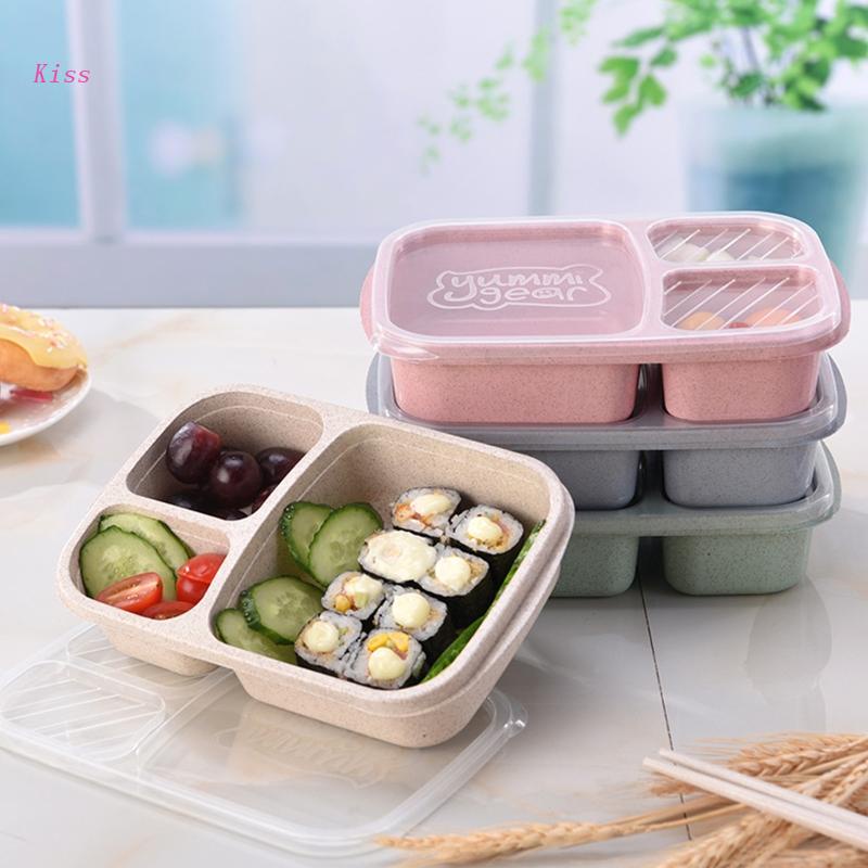 Kotak Makan Siang Bento Bahan Jerami Gandum 4 Warna Untuk Pelajar Asrama