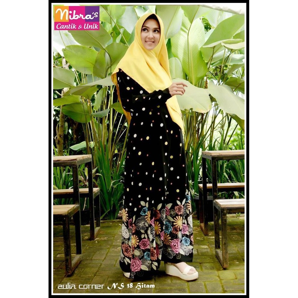 Gamis Wanita Nibras NS 18 Hitam Baju Wanita Terbaru Gamis Syari Murah