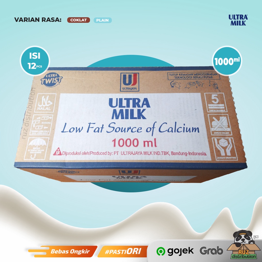 Susu Ultra Milk Low Fat 1000ml - 1 Dus Isi 12pcs HANYA UNTUK PENGIRIMAN BANDUNG