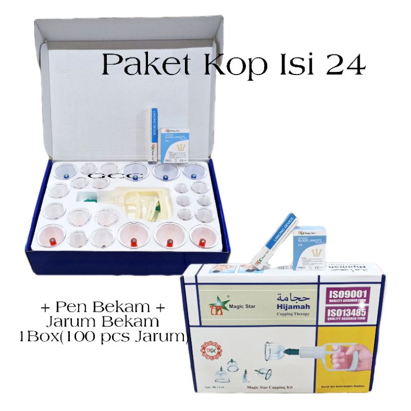 Magic Star Alat Terapi Bekam Komplit 24 Kop Angin Pompa Selang Pen 1 Box Jarum TEBAL Aklirik