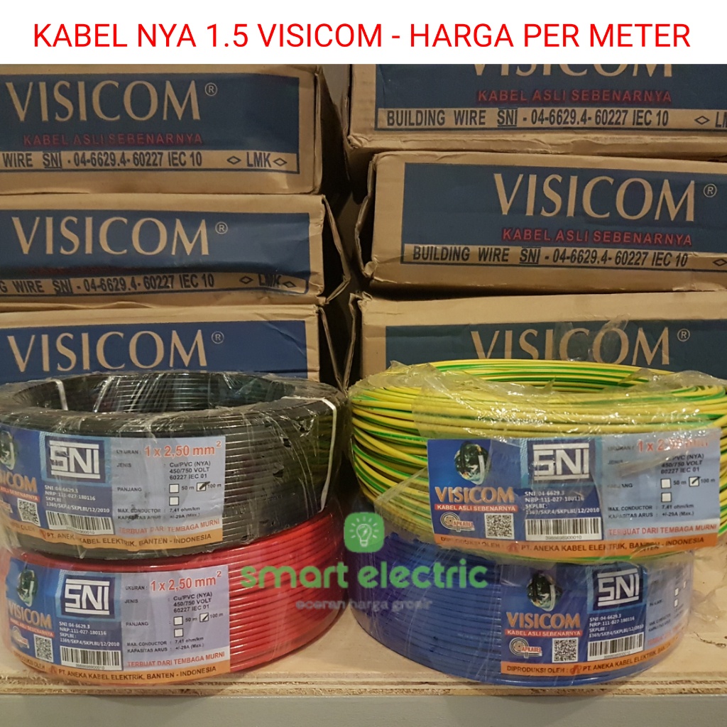 Kabel Listrik Tunggal Visicom NYA 1.5 mm Meteran Engkel SNI LMK Bagus