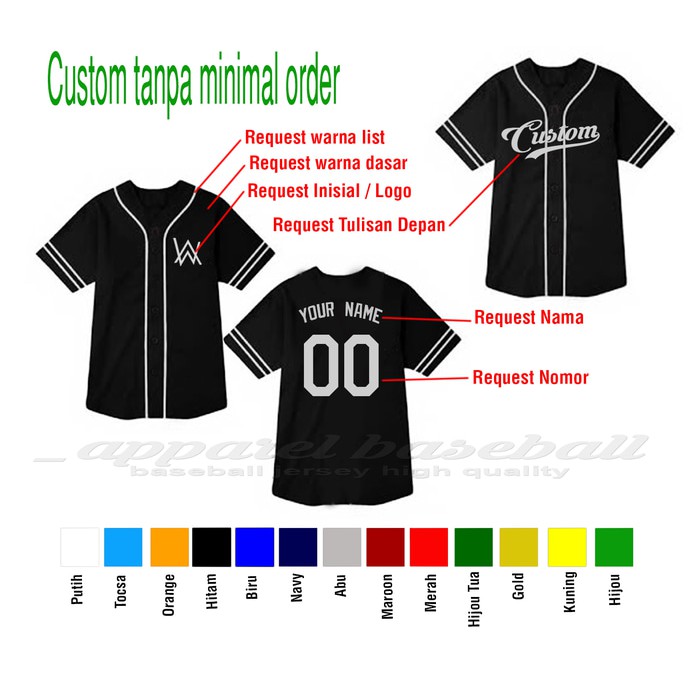 Free ongkir SK berlaku Jersey Baseball / Baju Baseball, Custom / couple