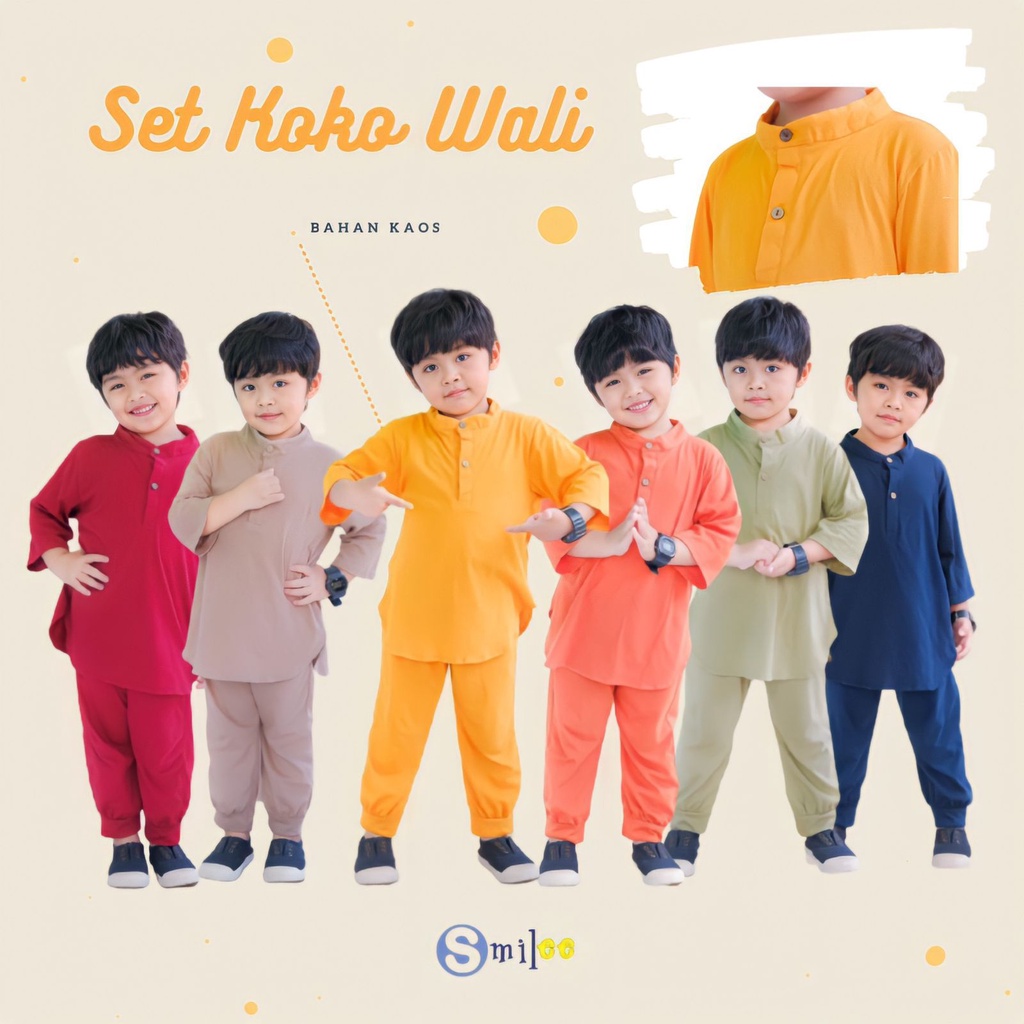 PROMO 7.7 Set Kurta Anak Koko Wali Original Smilee Bahan Combad Premium Basic Koko Daily 1 - 5 TH BAJU LEBARAN ANAK