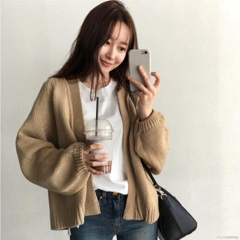  Cardigan  Rajut  Longgar Lengan Panjang Warna  Polos Shopee 