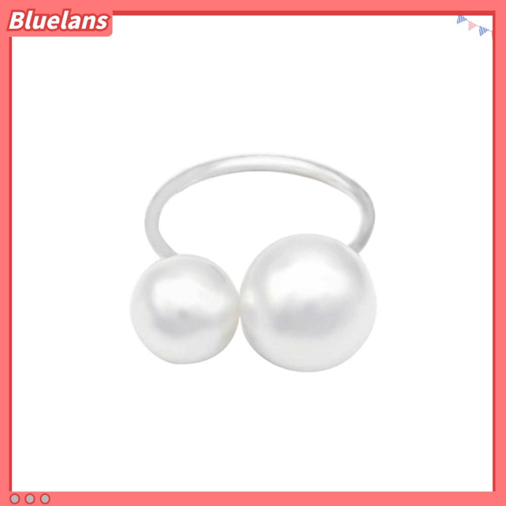 Bluelans Women Fashion Two Faux Pearls Opening Alloy Finger Ring Jewelry Gift Party