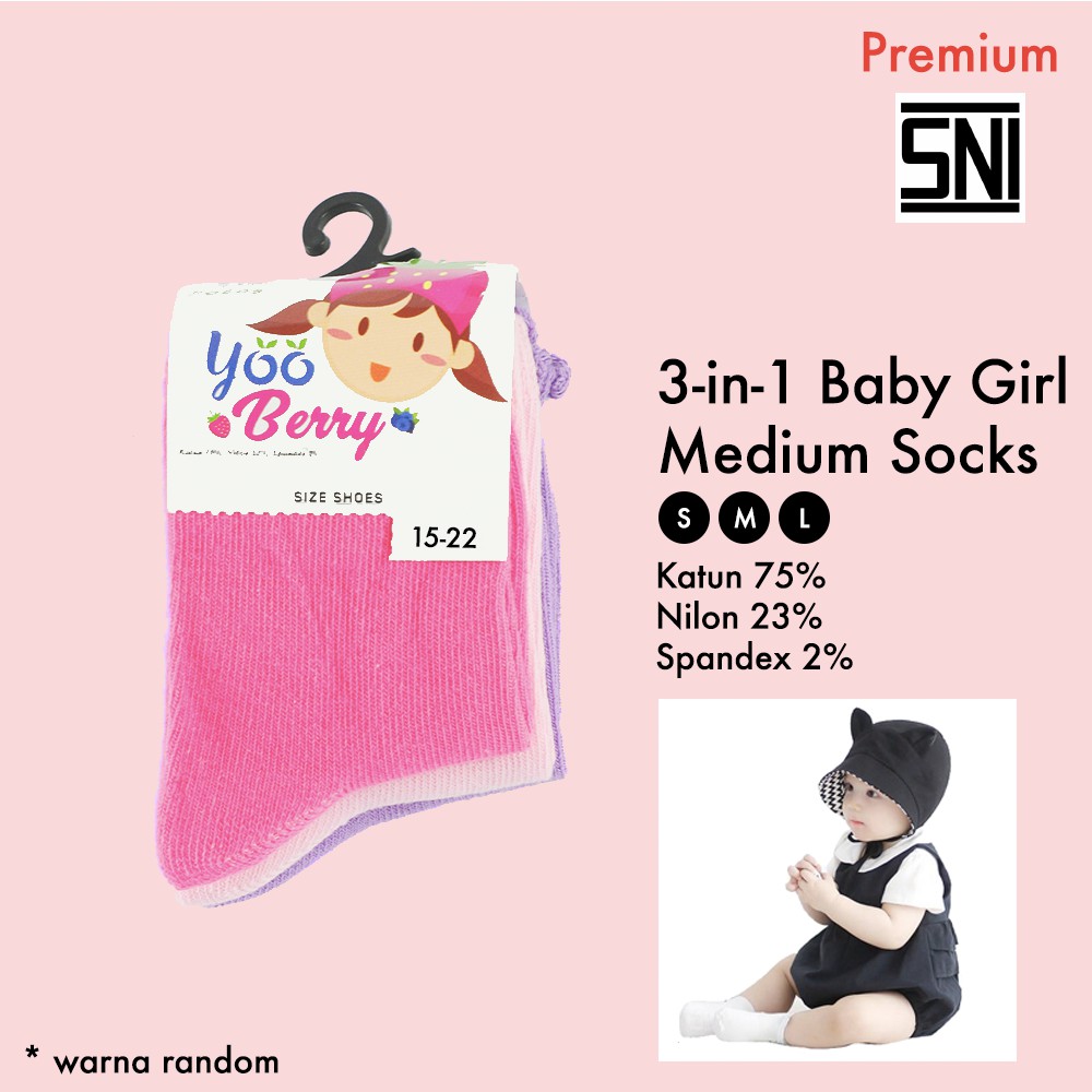 YooBerry Mart Girl Short Socks 3-in-1 Kaos Kaki Anak Medium Berry Mart