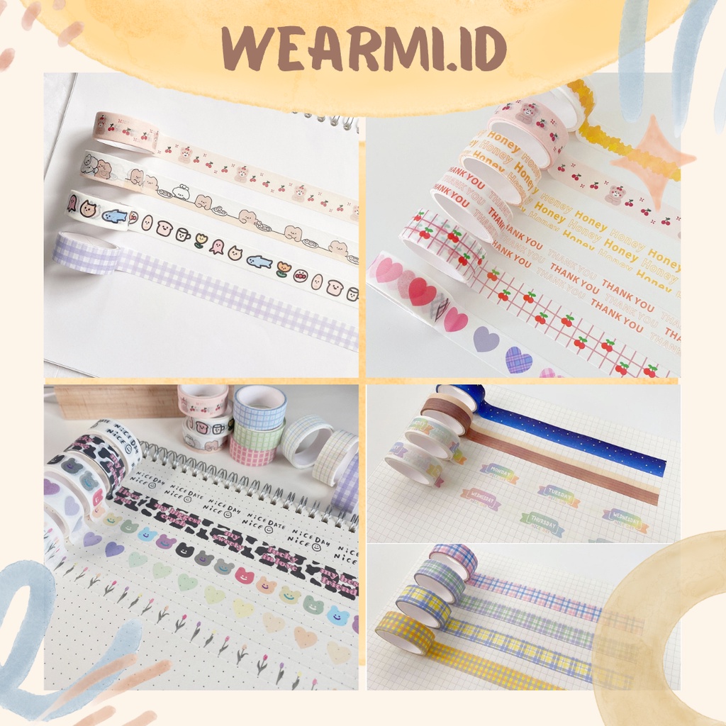 

(Edisi b) 1 Roll Washi Tape Masking Cute Motif Scrapbook Bujo Jurnal DIY Werami