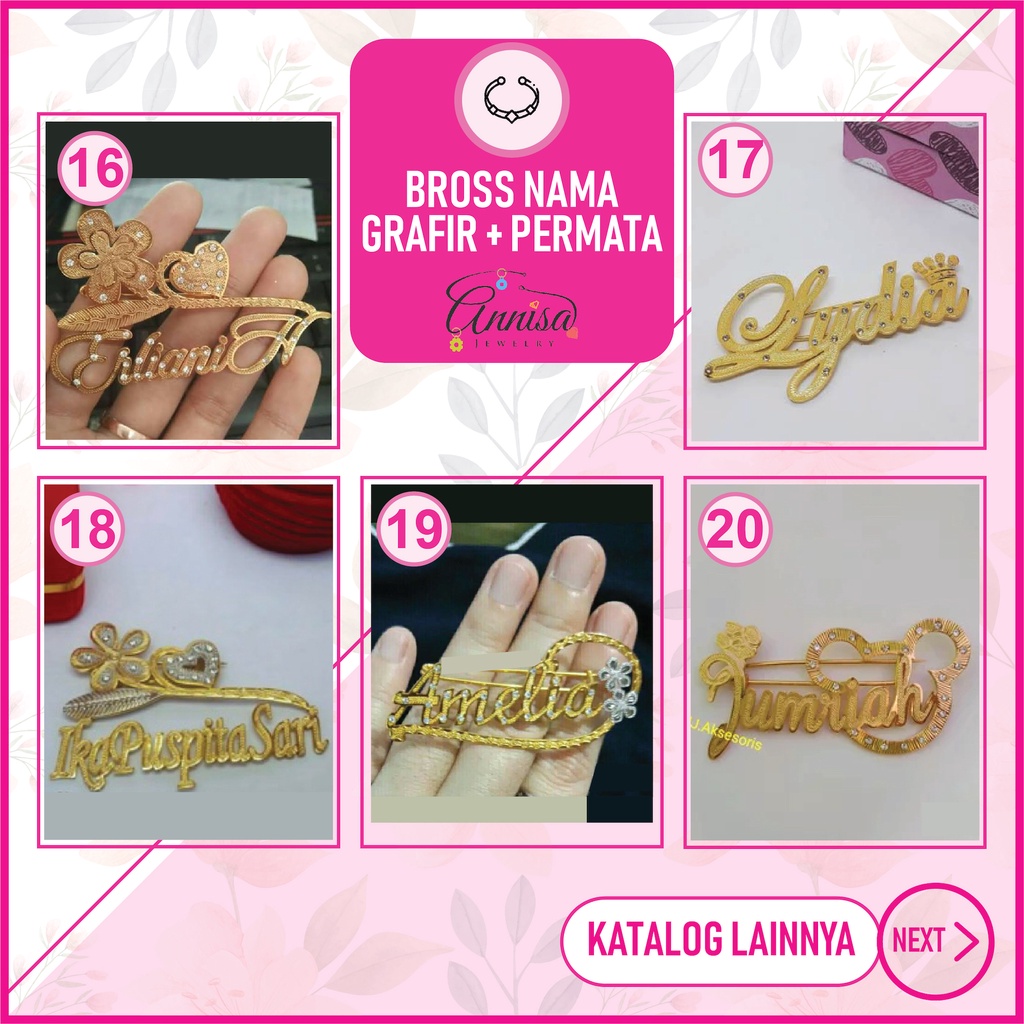 Bross Nama Gold Grafir+FullPermata Uk.Standar 2cm KODE(B1-1)