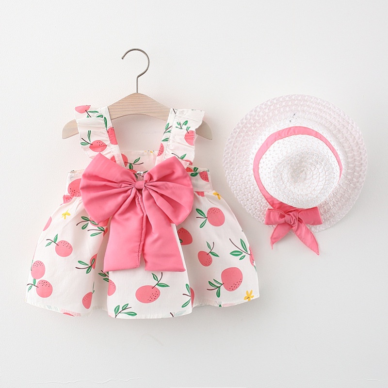 BY-06 Motif Lemon dan Appel Dress Bayi Dengan Pita Besar Free Topi / Gaun Baju Anak Perempuan Import Premium Korea Design Sangat Imut dan Lucu Sekali