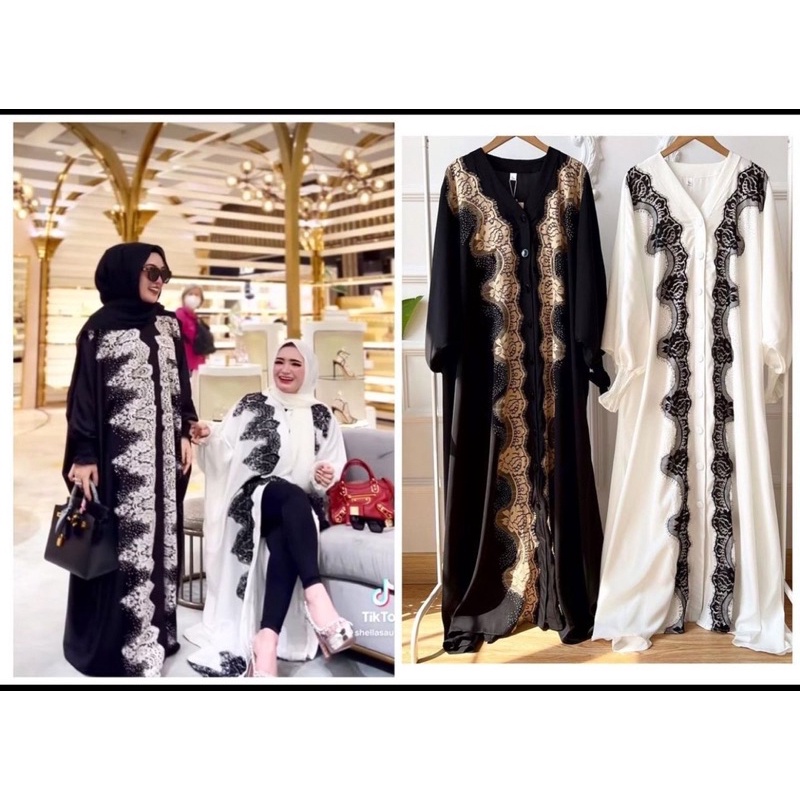 kaftan murah bordir hitam putih muslim panjang abaya
