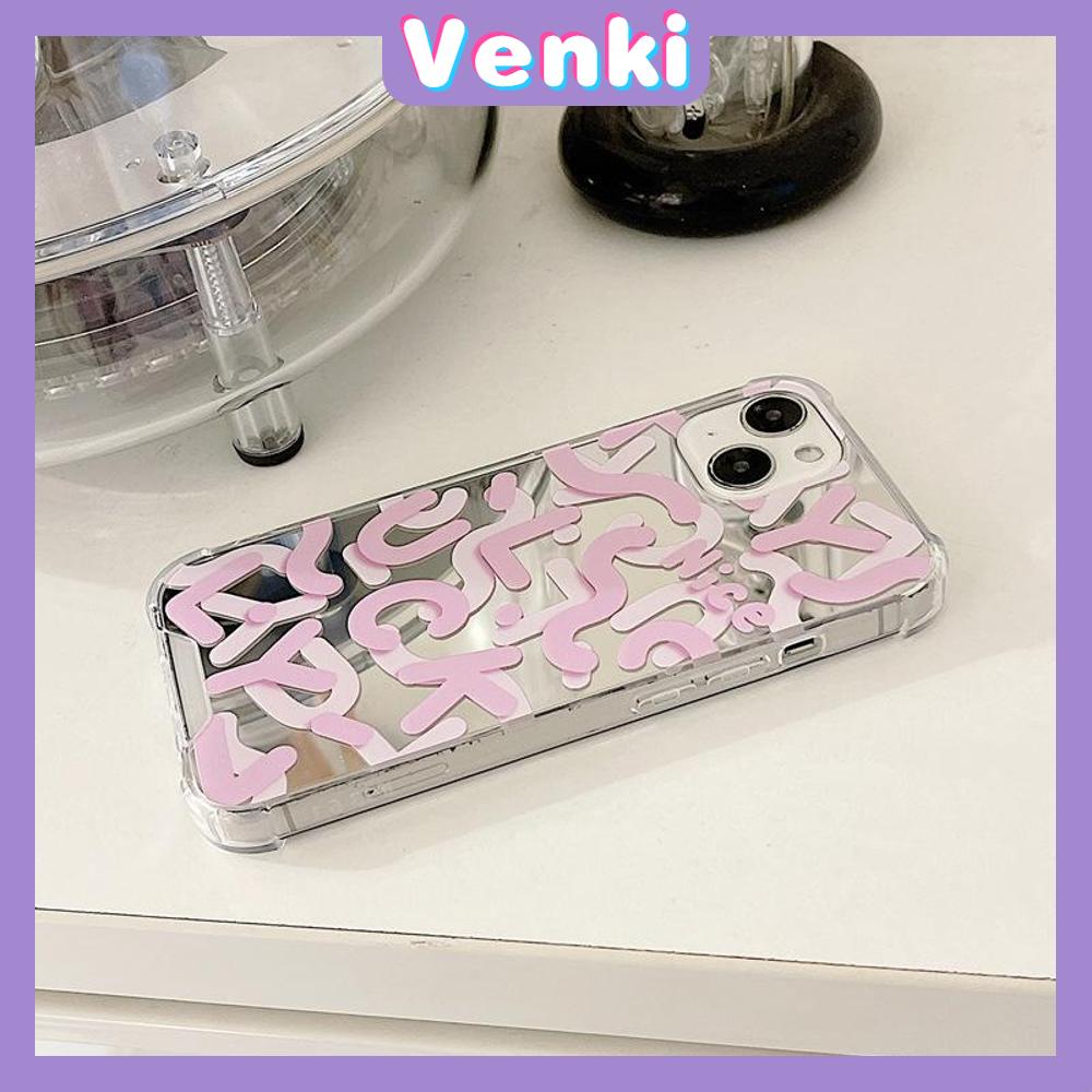 iPhone Case Luxury Acrylic Mirror Airbag Shockproof Protection Camera Graffiti Letters Lucky Black Pink Compatible For iPhone 11 Pro Max 13 Pro Max 12 Pro Max 7Plus xr XS Max