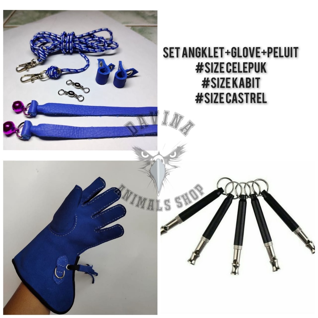 Set Glove 25 cm_Peluit_Angklet Burung Hantu Celepuk/Alap-alap Castrel/Kabit
