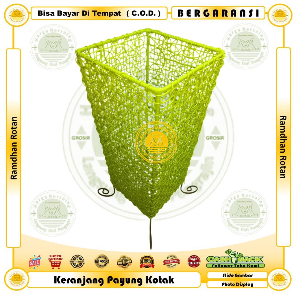 Keranjang Payung Bentuk Kotak Kerangka Besi Lilitan Rotan Sintetis - Keranjang Rotan Tempat Penyimpa