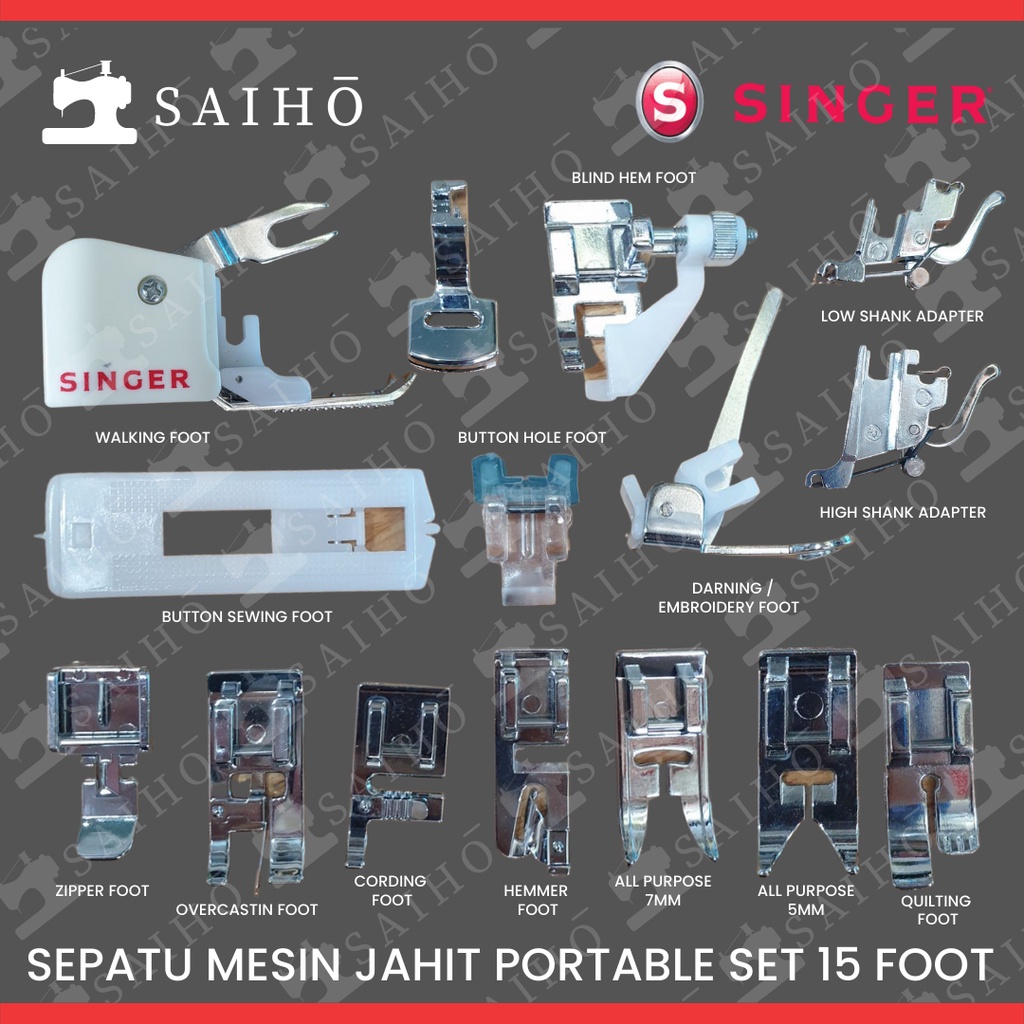 SINGER - Sepatu Mesin Jahit SET (15 Presser Feet) Best quality