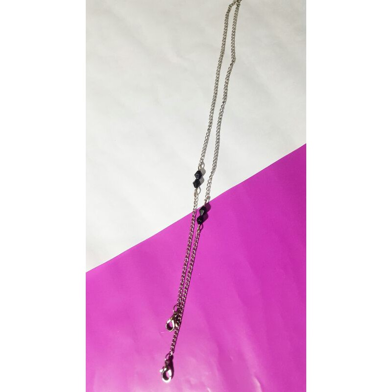 Strap Masker/Tali Masker/Kalung Masker Crystal Hitam Mix Rantai