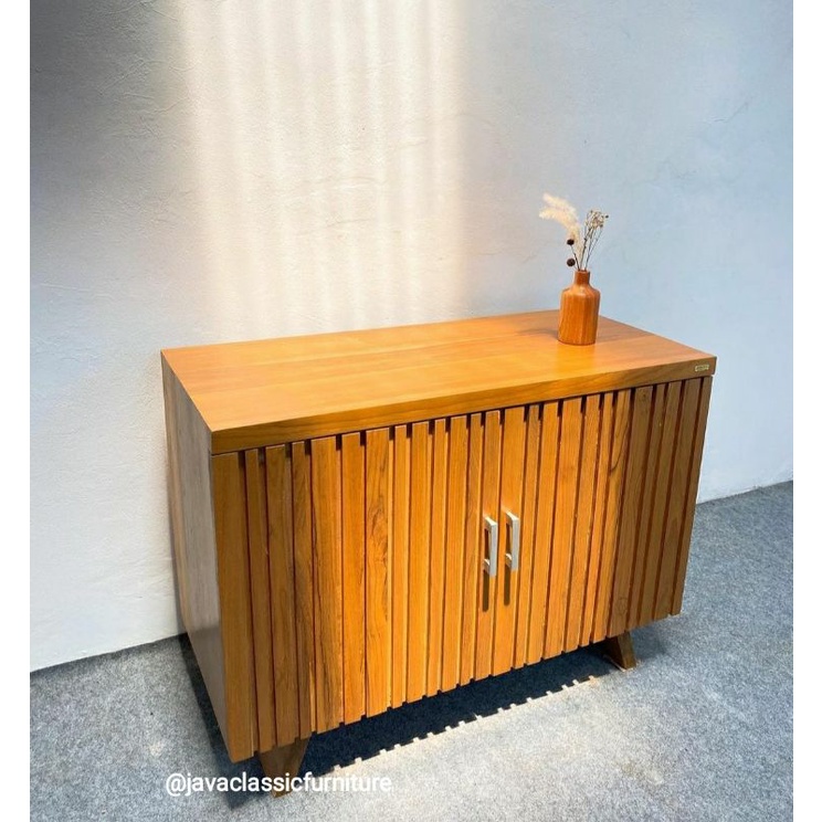 BUFET PAJANGAN RUANG TV LEONA RETRO MINIMALIS SCANDINAVIA VINTAGE BAHAN KAYU JATI NATURAL-4