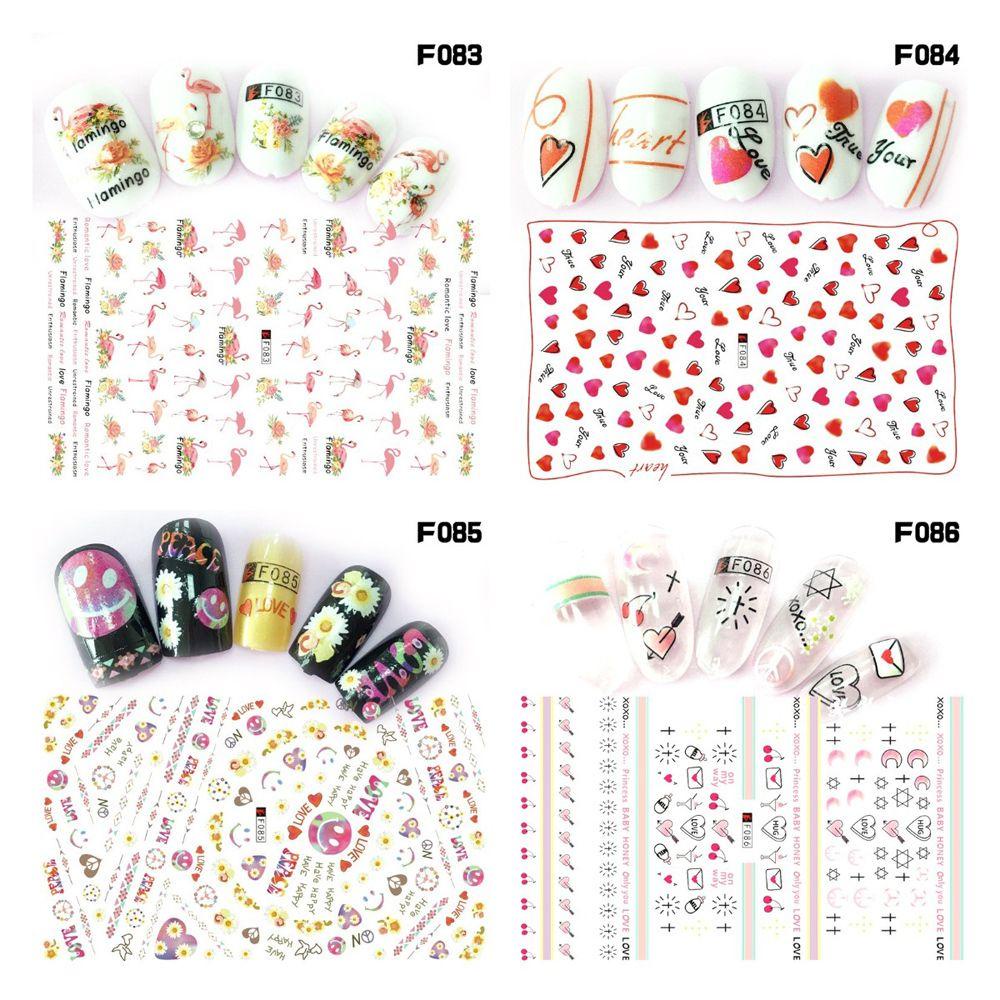 AUGUSTINA Agustinina Stiker Kuku Bunga Lucu Tahan Air 1lembar Wanita Flamingo Perekat Diri Manicure Aksesoris Valentine Rose Nail Art Dekorasi