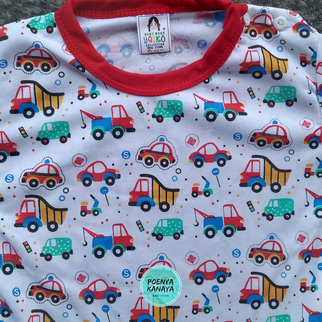 Setelan Baju Bayi Piyama Bayi Panjang Motif MOBIL DEREK Kancing Pundak Yeiko Size 6-12 bulan SPY04