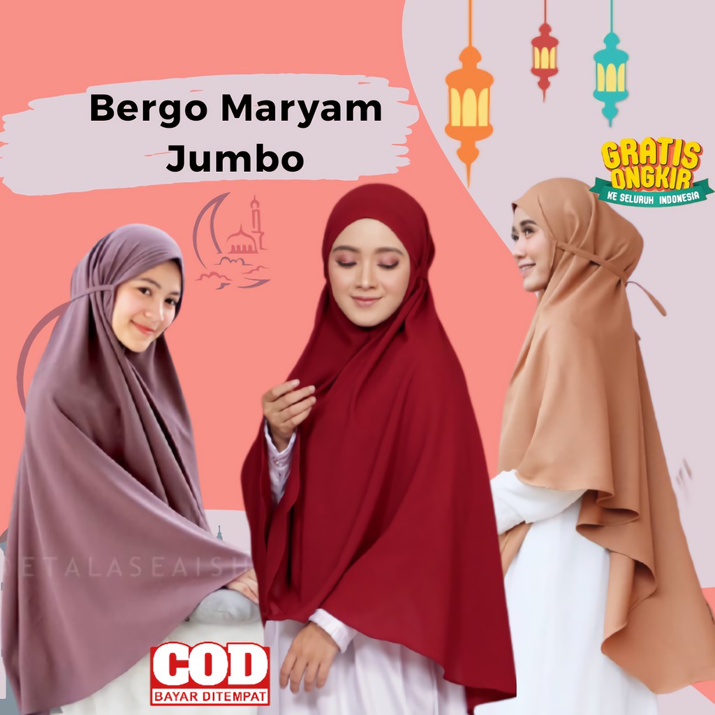 (JUMBO) HIJAB BERGO JUMBO JILBAB HIJAB KERUDUNG SEGI EMPAT SEGIEMPAT SYARI INSTANT MOTIF POLOS JUMBO