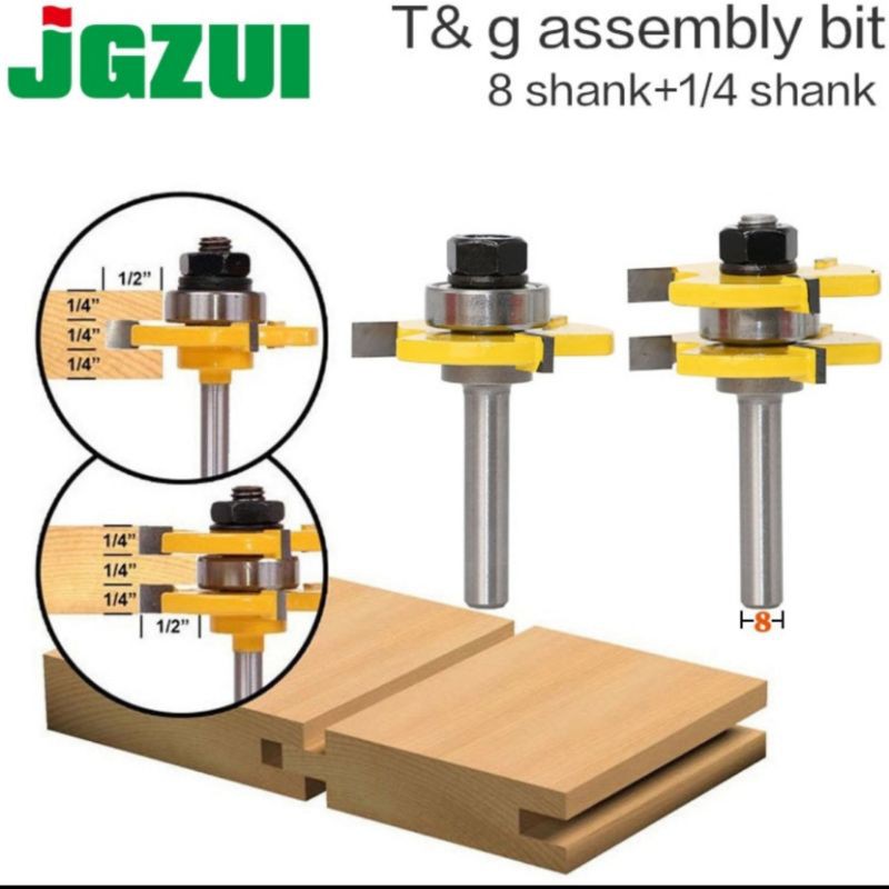 mata profil sambung kayu as 8 mm 2 pcs mata profil tongue and Groove mata router